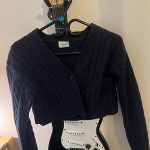 Aritzia Blue Cropped Cardigan Sweater V-Neck